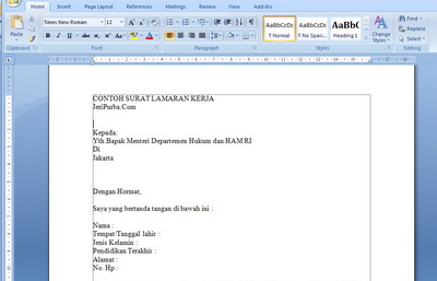 Download Contoh Surat Lamaran Pekerjaan  Jeripurba.com