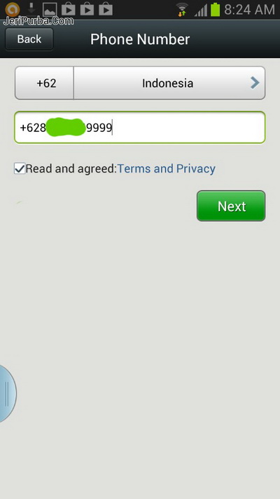 memasukkan no hp pada aplikasi wechat