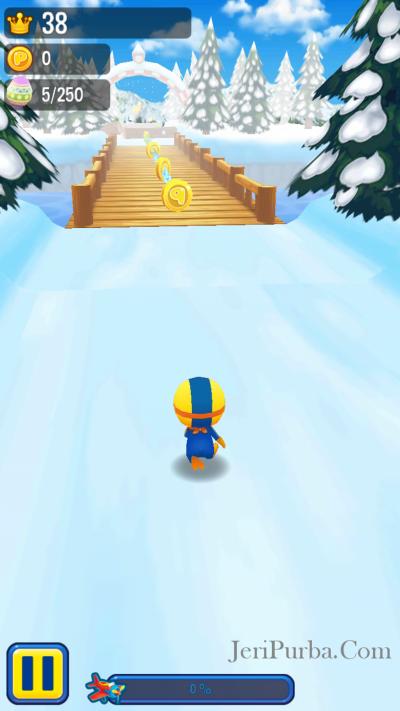 Melewati Jembatan dalam game Pororo Penguin Run