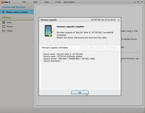 Proses Upgrade Android KitKat Melalui Samsung Kies Selesai