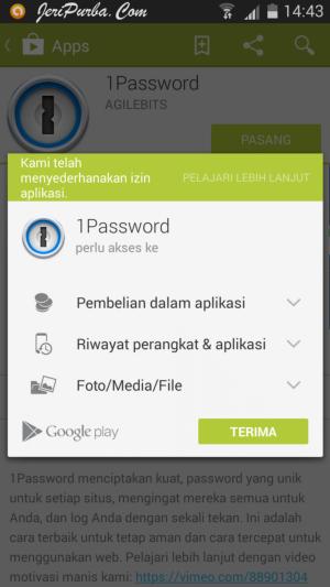 Izin Pemasangan Aplikasi 1Password Untuk Android