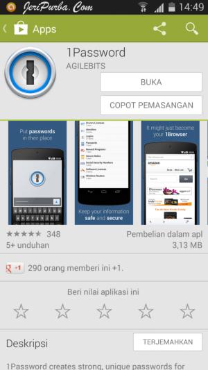 Proses Install 1Password Android Selesai